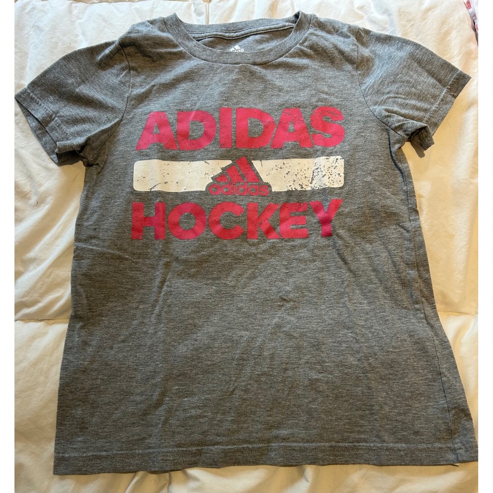 Adidas Hockey Graphic T-Shirt Kids Activewear Top Sportswear‎ Gray L